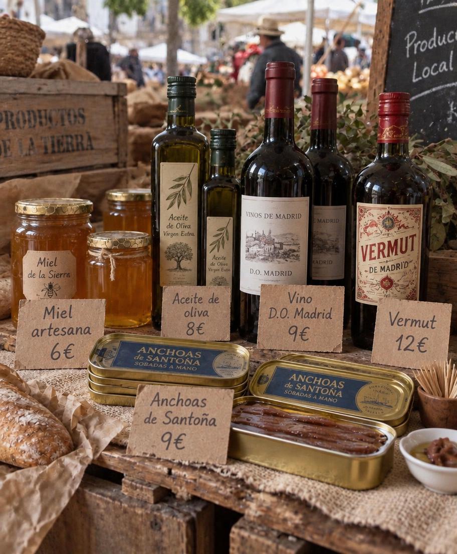 Tarros de miel, aceite de oliva y conservas